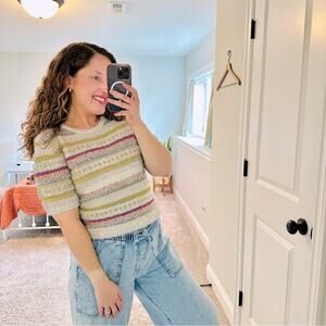 NWT Molly Goddard Silver Gold Metallic Knit Short Sleeve Sweater Top Medium